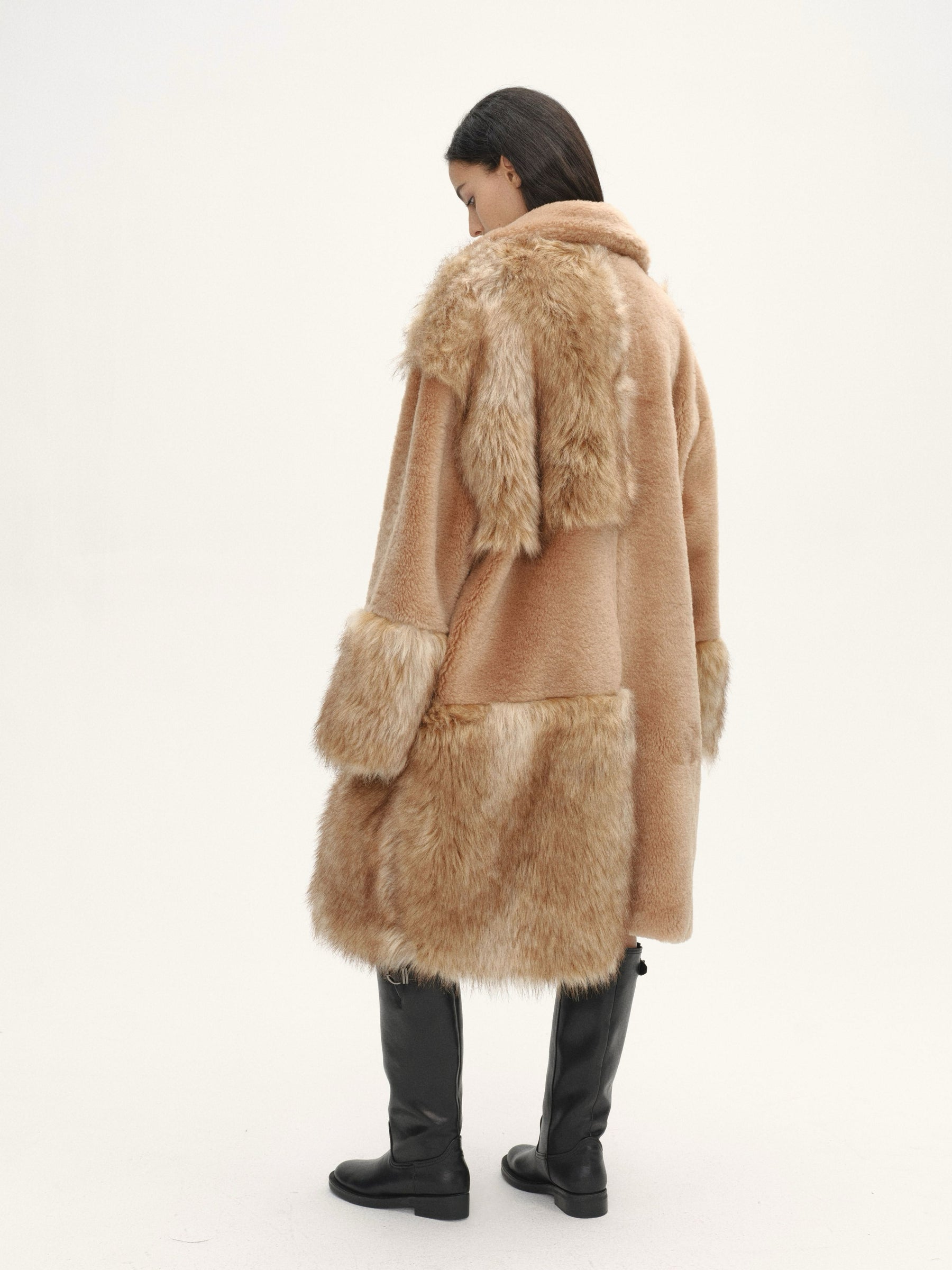 Patchwork Teddy Long Coat