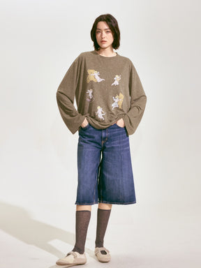 Bear with Angel Long Sleeve Linen Tee 2 colors