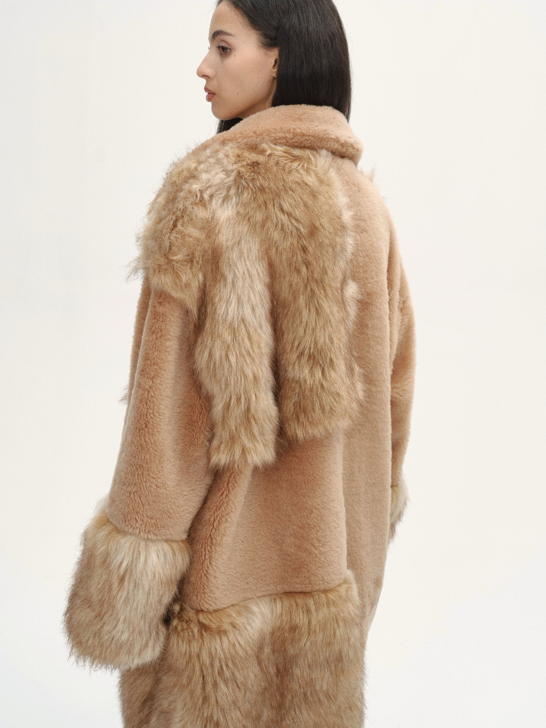 Patchwork Teddy Long Coat