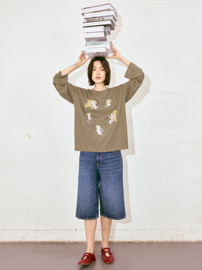 Bear with Angel Long Sleeve Linen Tee 2 colors