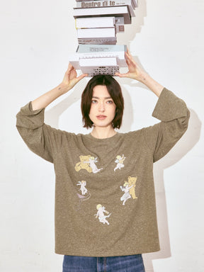 Bear with Angel Long Sleeve Linen Tee 2 colors