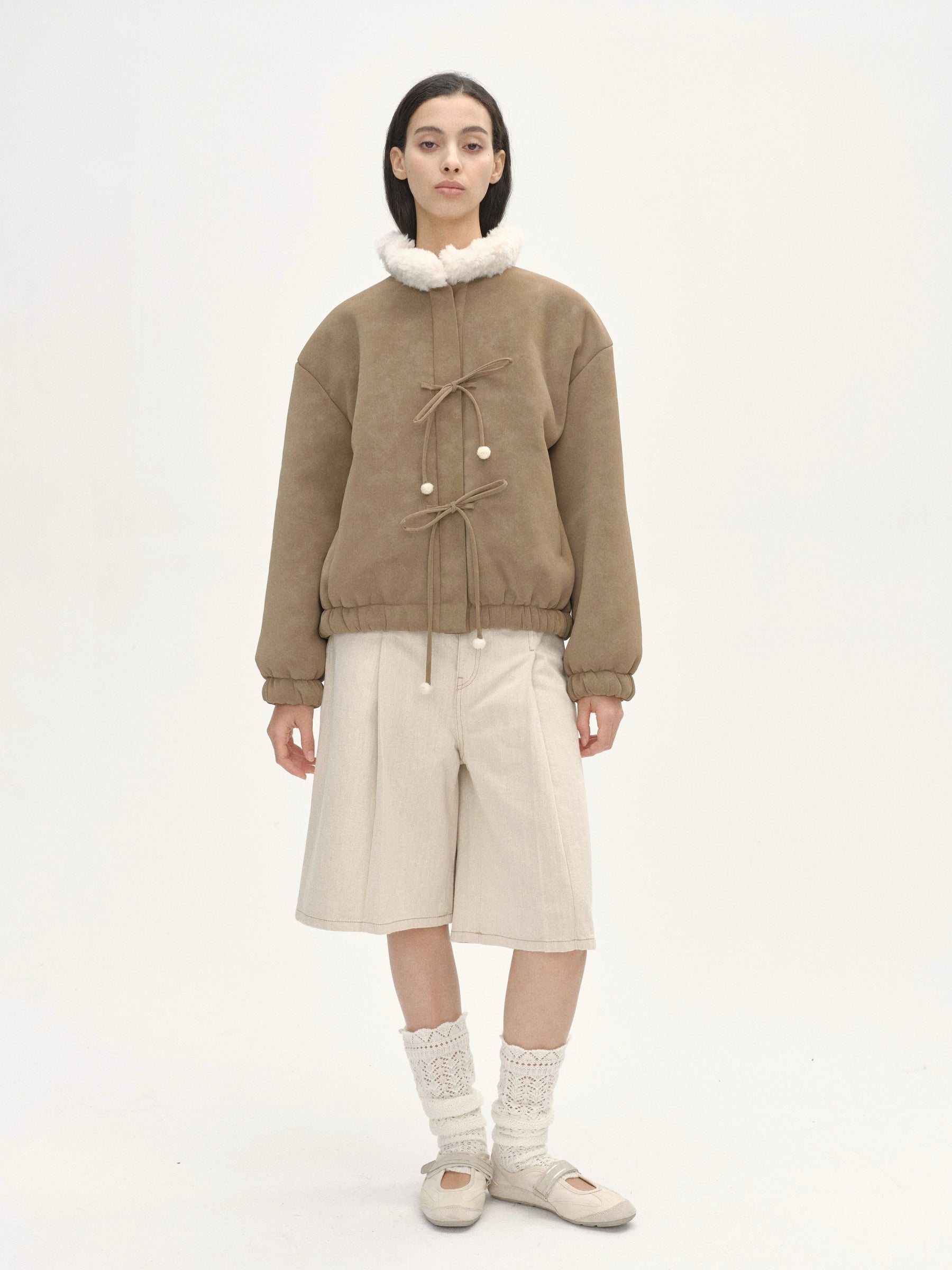 Petal Collar Bow Teddy Jacket