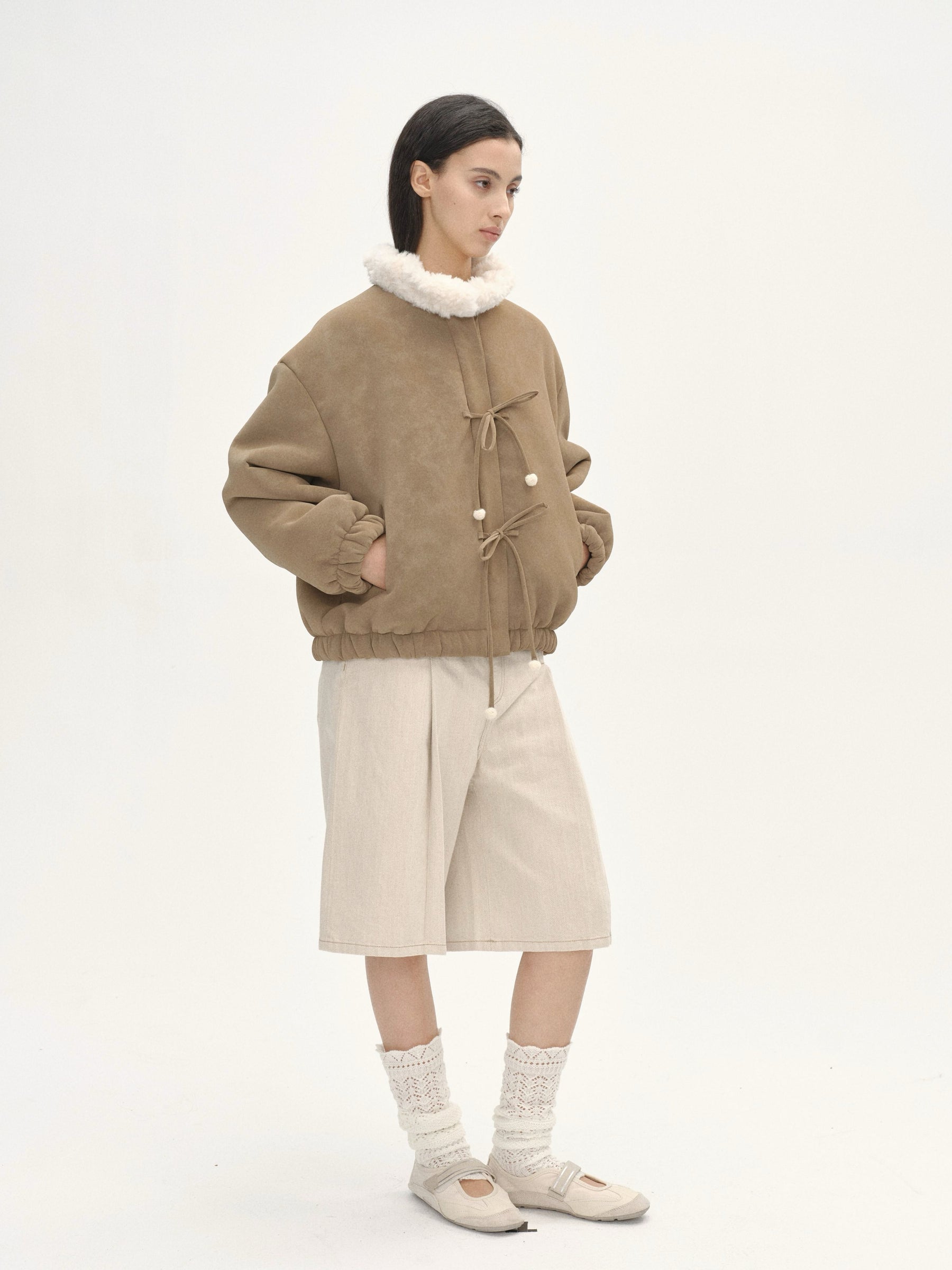 Petal Collar Bow Teddy Jacket