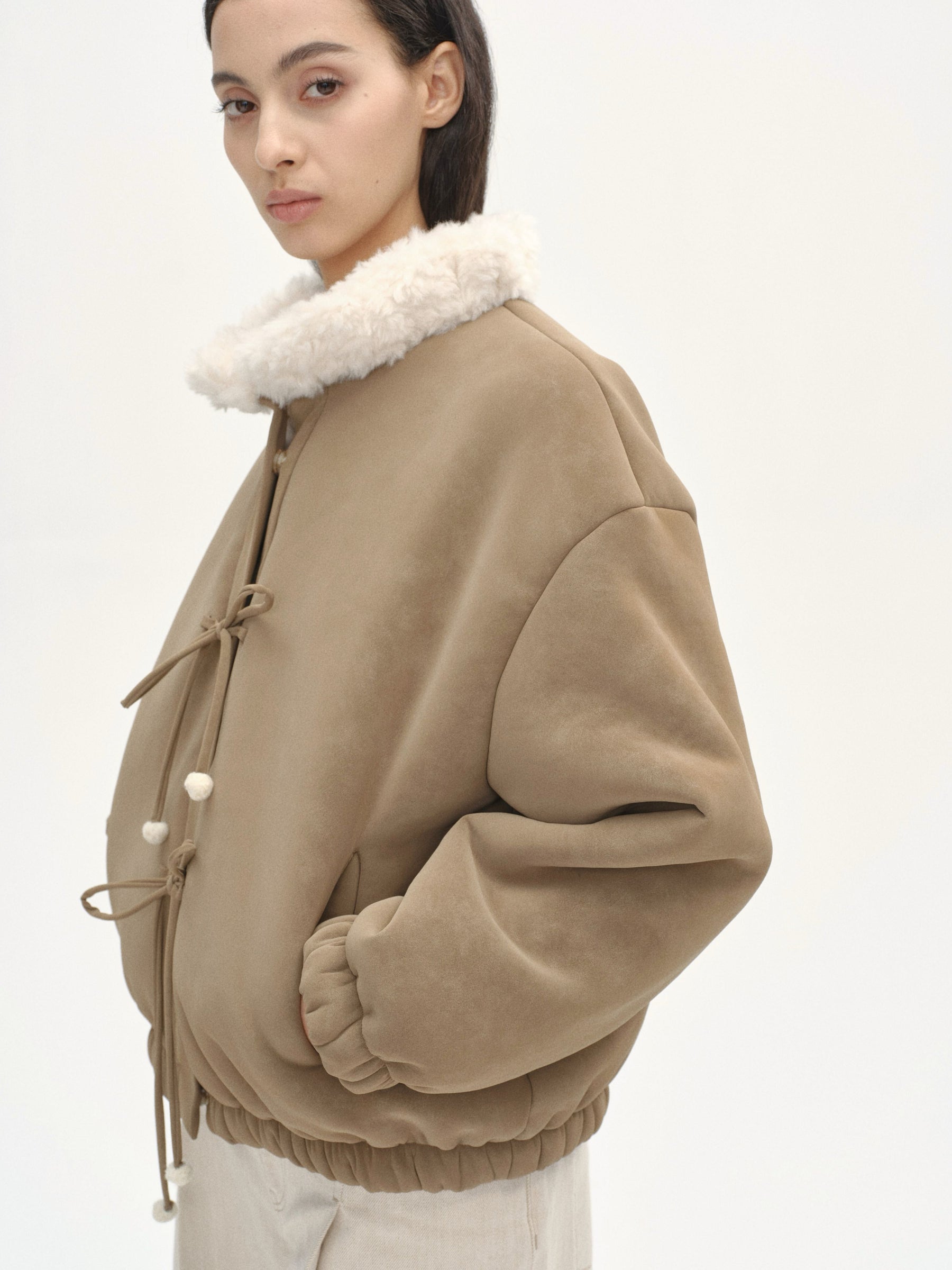 Petal Collar Bow Teddy Jacket