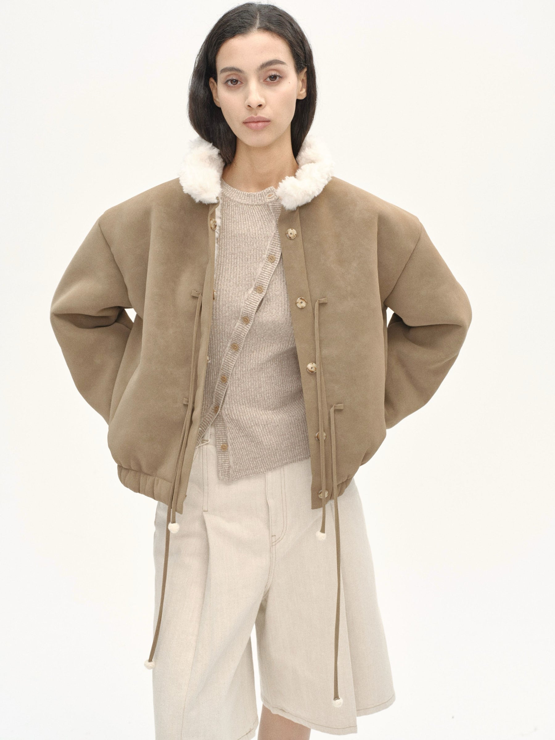 Petal Collar Bow Teddy Jacket