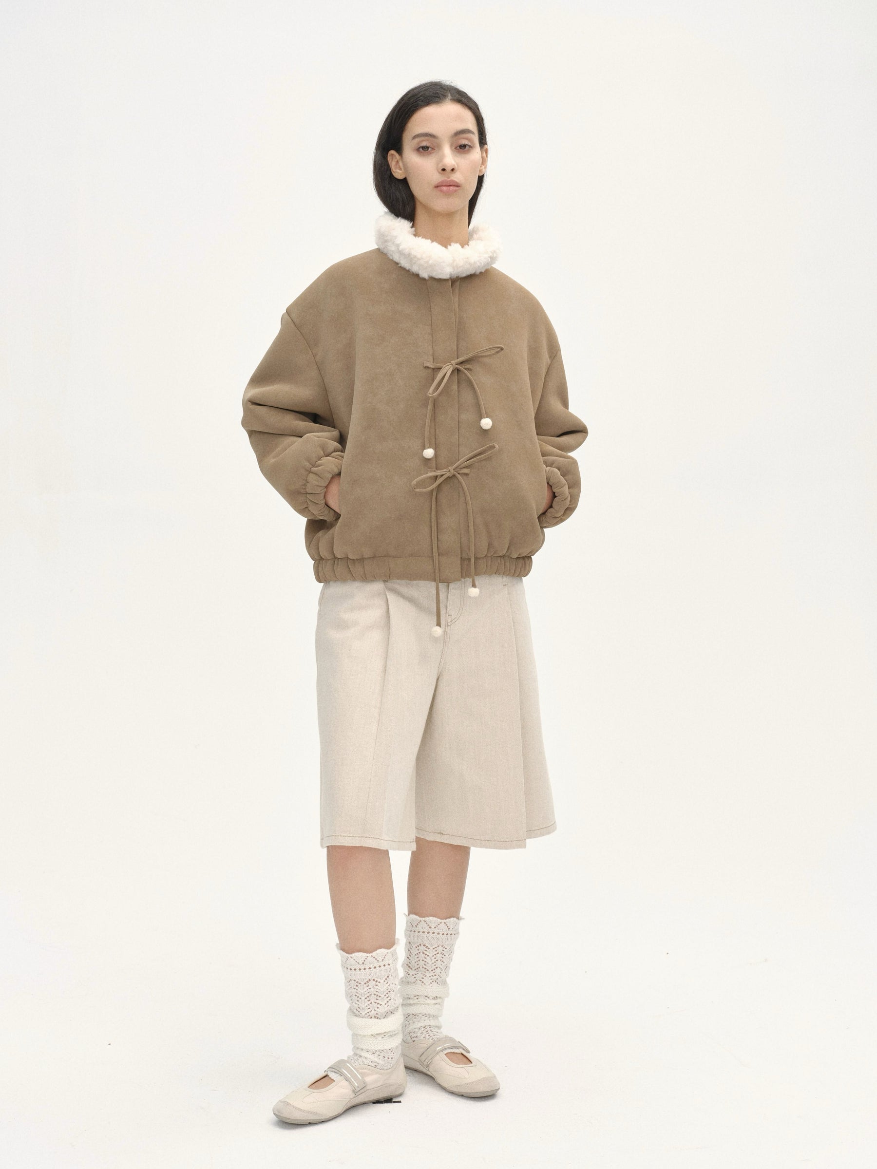 Petal Collar Bow Teddy Jacket