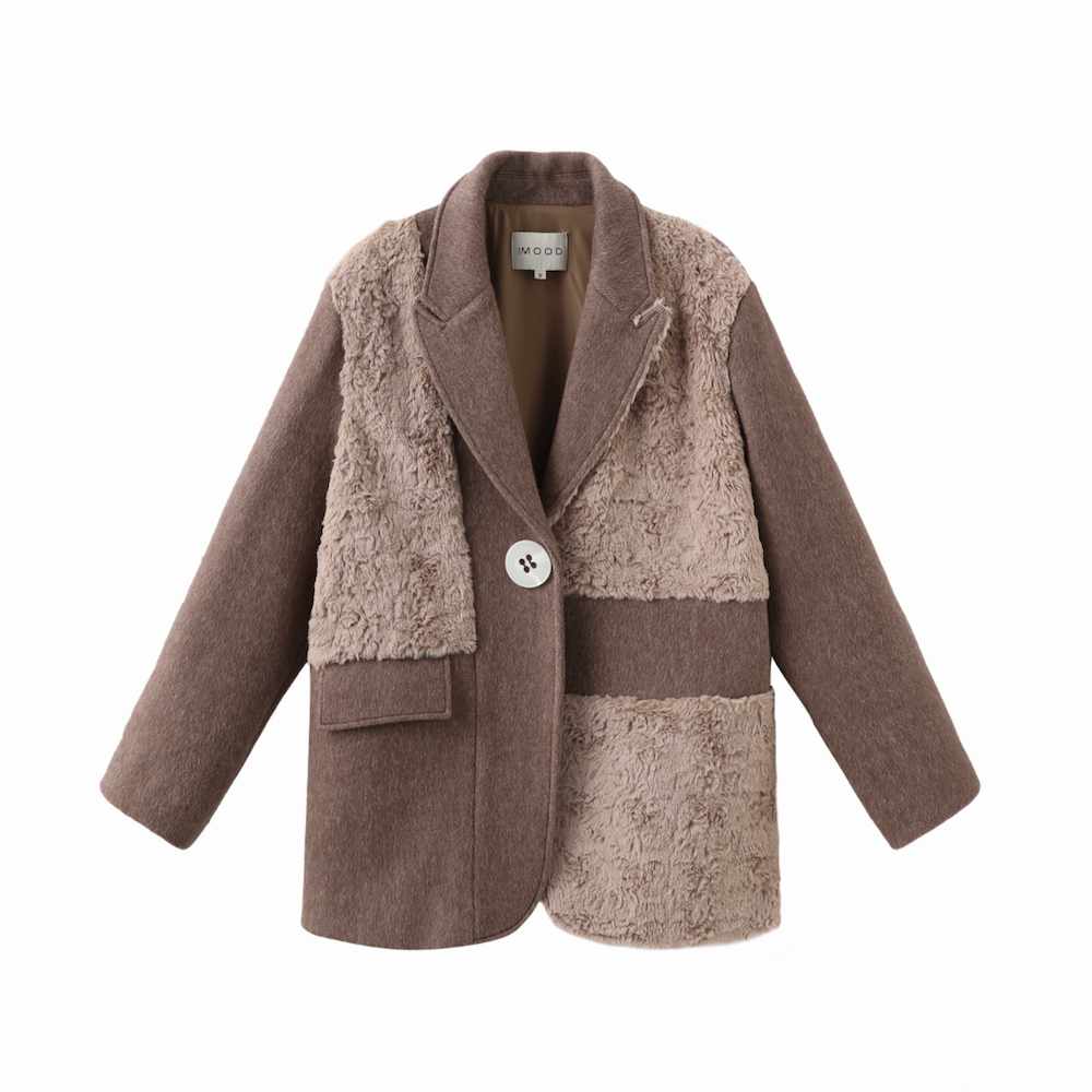 Classic Patched Teddy Blazer Coat - Brown