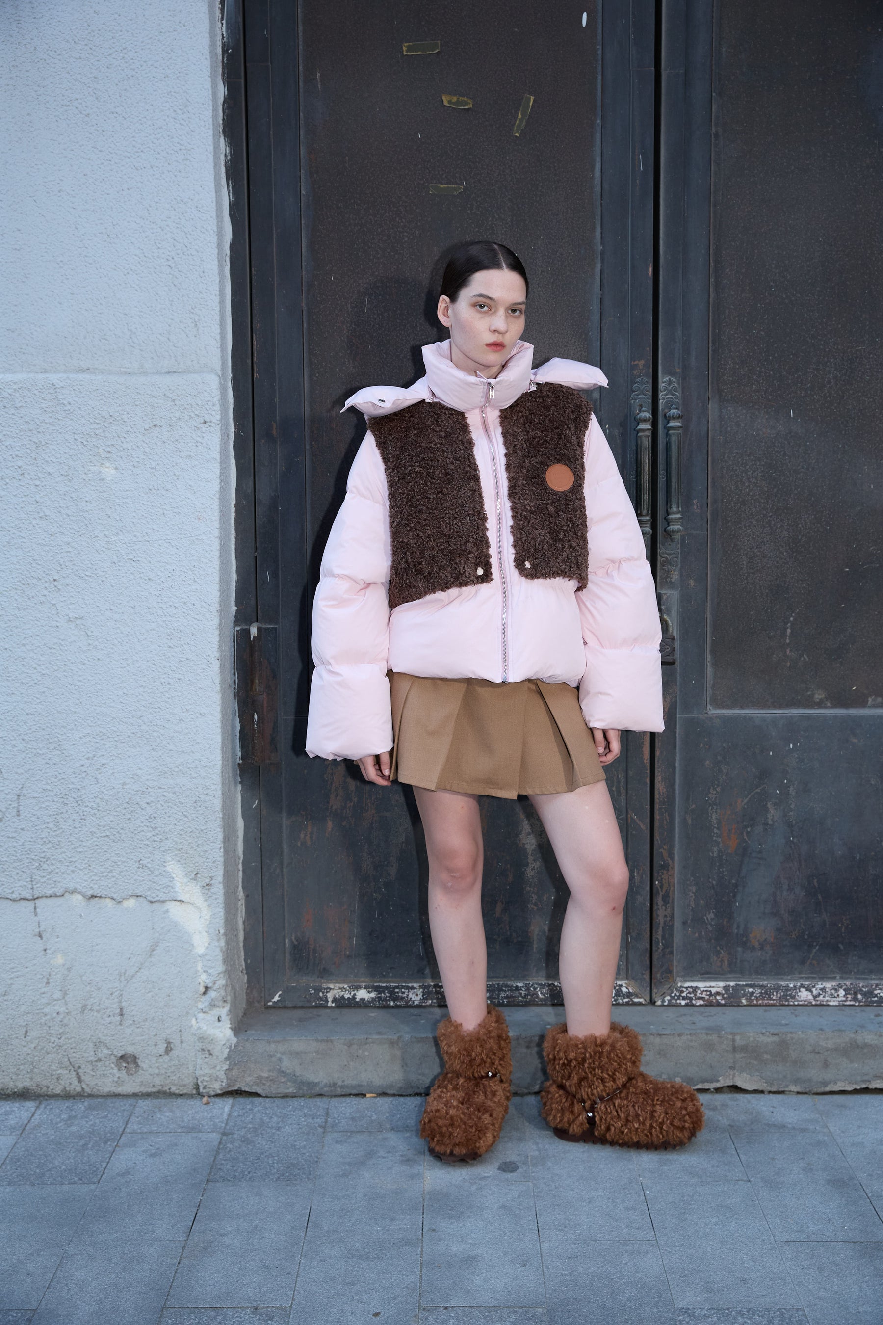 ICON Teddy Shearling Short Down Jacket - Pink