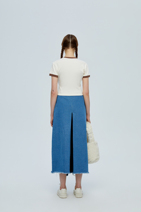 Two Tone Mid-length Denim Skirt