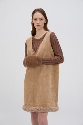 Shearling Trimmed Suede Dress