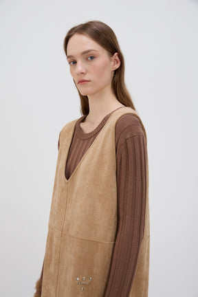 Shearling Trimmed Suede Dress