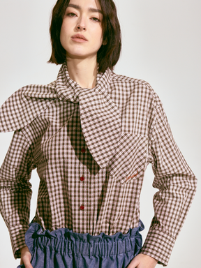 Classic Plaid Tie-Neck Shirt