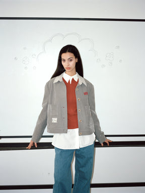 Appliqué Boxy Short Jacket Grey