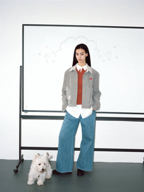 Appliqué Boxy Short Jacket Grey