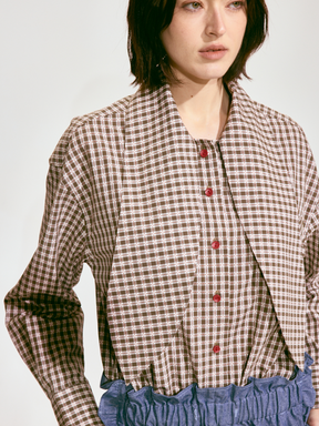 Classic Plaid Tie-Neck Shirt