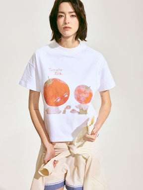 Tomato Chat Short-Sleeve T-shirt x Hannah Van Der Weide - White