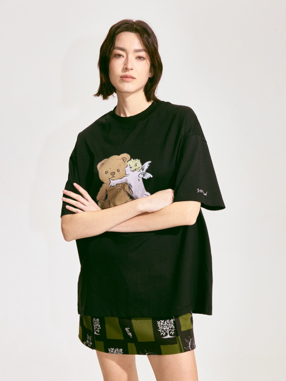 Bear with Angel Short-Sleeve T-shirt - Black