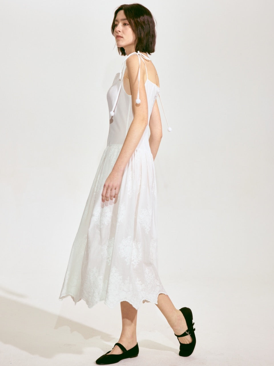 Lace-Embroidered Ramie Camisole Dress