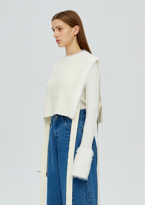 Fuzzy Sleeve Knit sweater - White