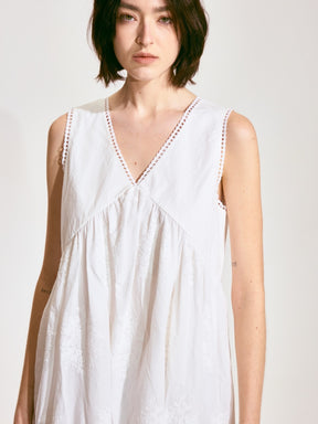 Lace-Embroidered Ramie V-Neck Dress