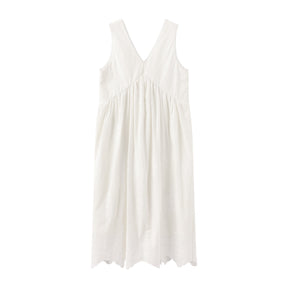 Lace-Embroidered Ramie V-Neck Dress