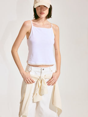 Scalloped Knit Camisole - White