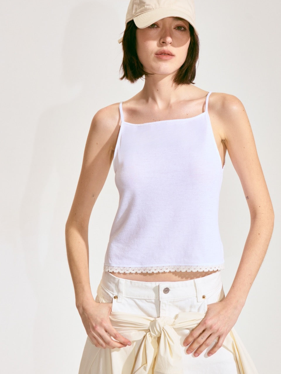 Scalloped Knit Camisole - White