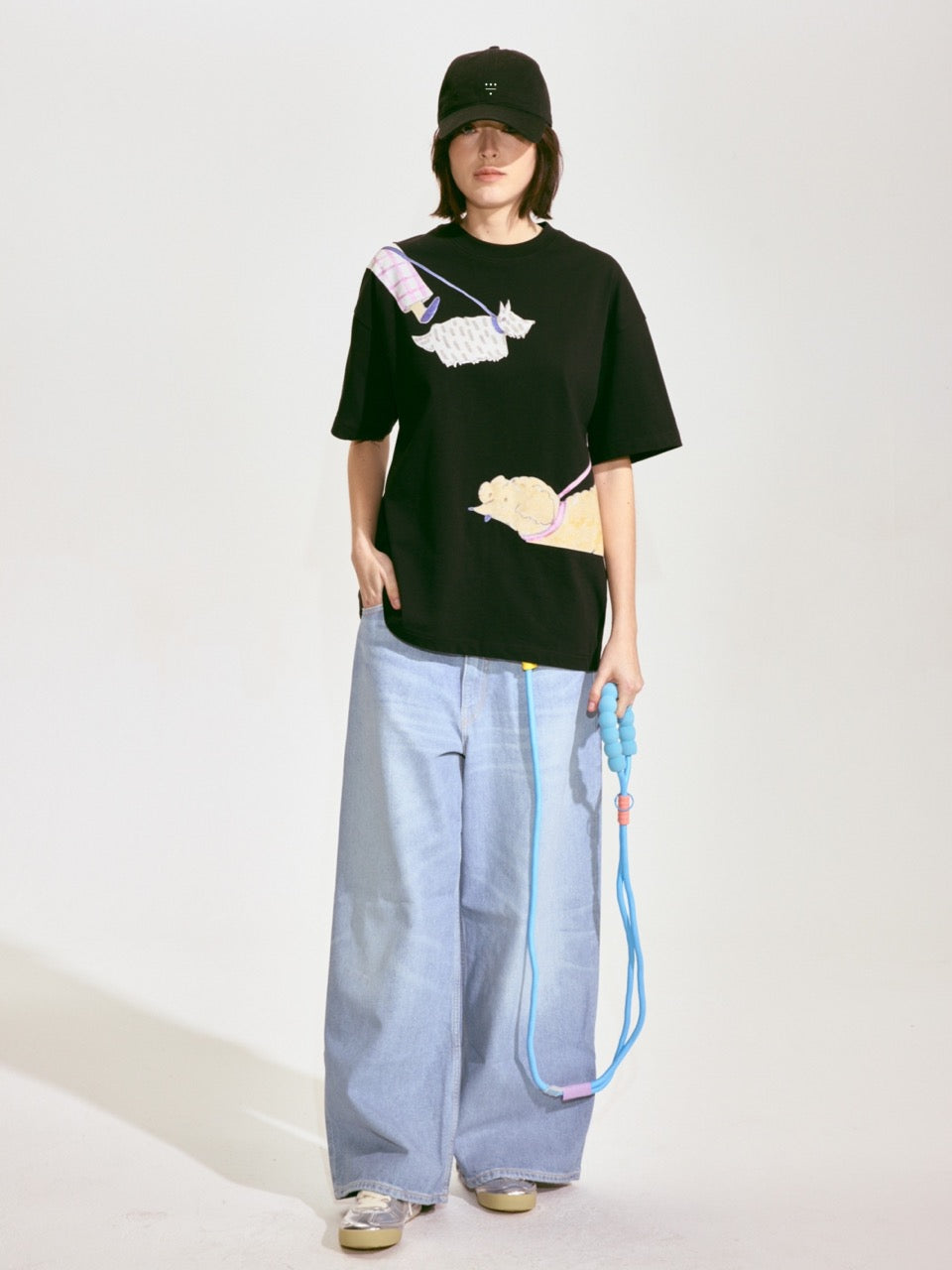 Dog Walking Patched Short-Sleeve T-shirt x Hannah Van Der Weide- Black