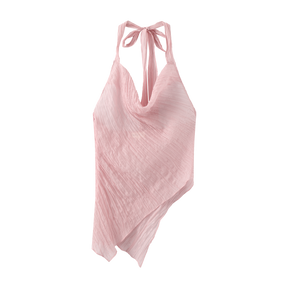 Pink Pleated Asymmetrical Strappy Tops