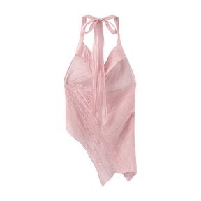 Pink Pleated Asymmetrical Strappy Tops