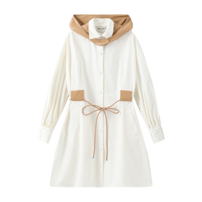 Detachable Hood Shirt Dress- White