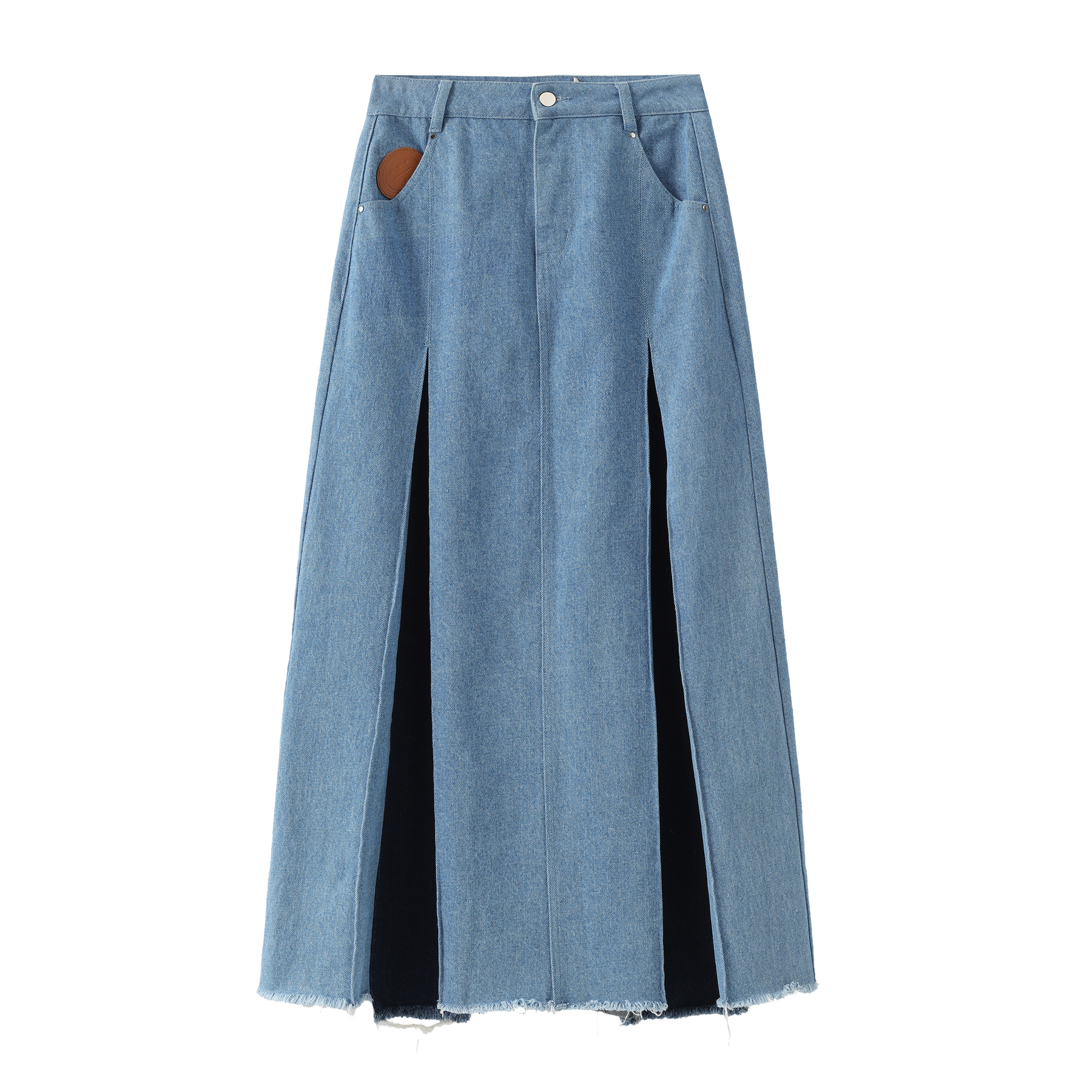 Two Tone Mid-length Denim Skirt