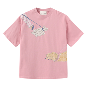Dog Walking Patched Short-Sleeve T-shirt x Hannah Van Der Weide- Pink
