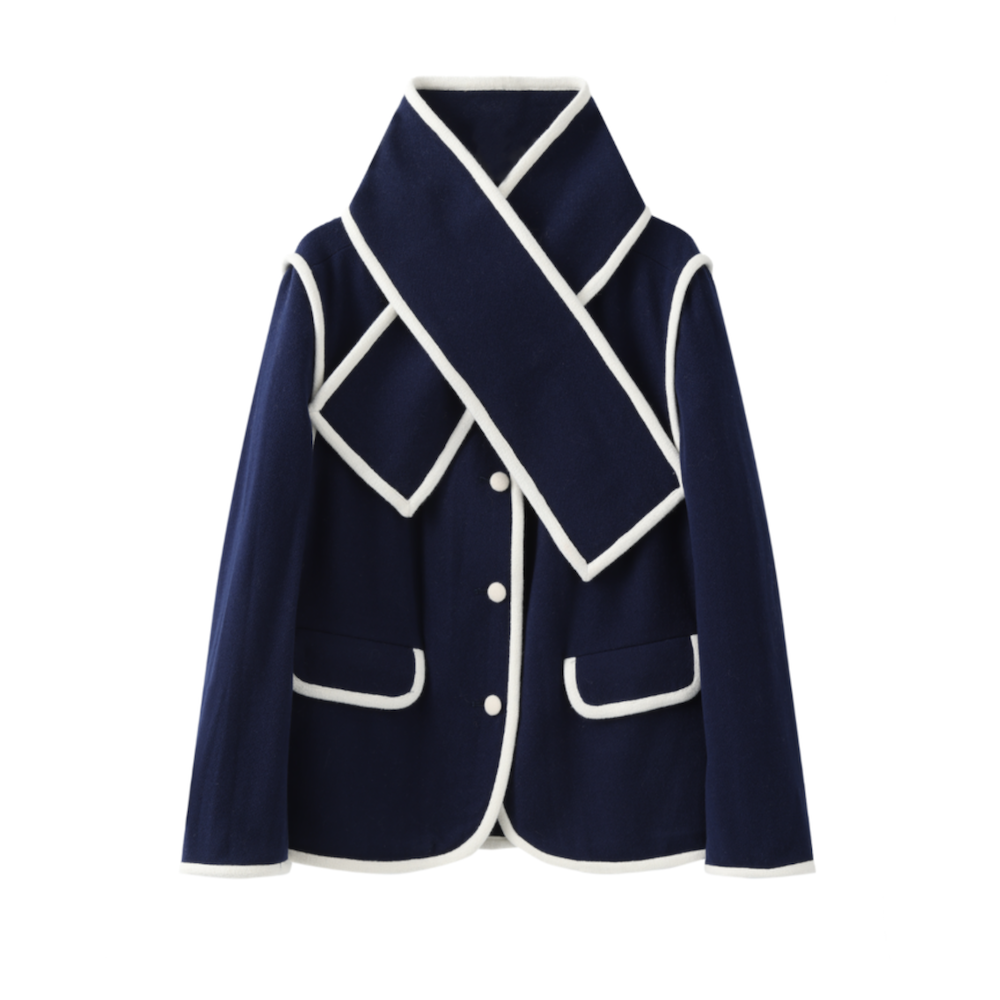 圍巾刺繡夾克-海軍藍