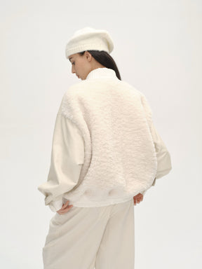 Curved Collar Panelled Leather  Teddy Jacket