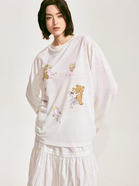 Bear with Angel Long Sleeve Linen Tee 2 colors