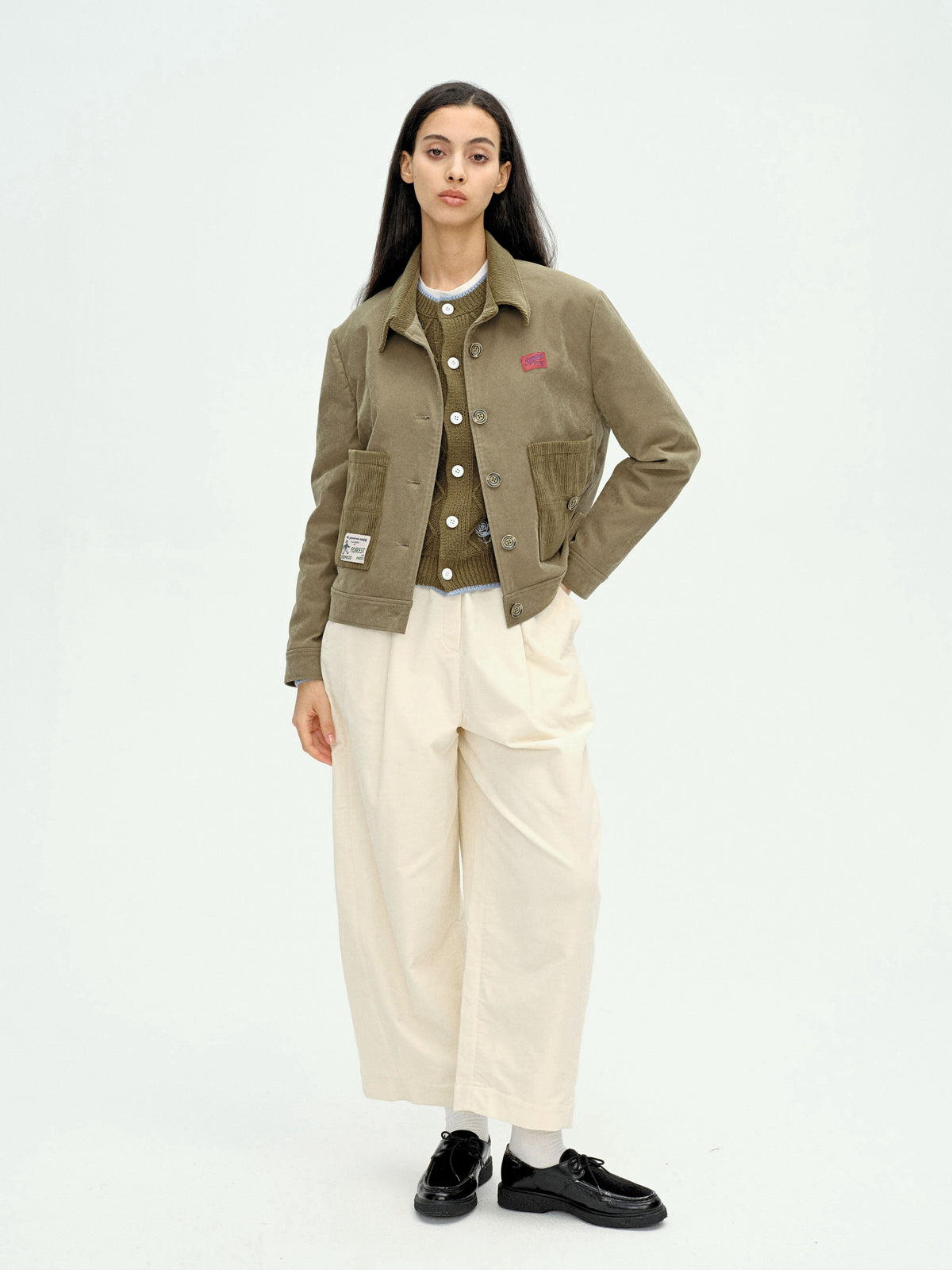 Appliqué Boxy Short Jacket Green