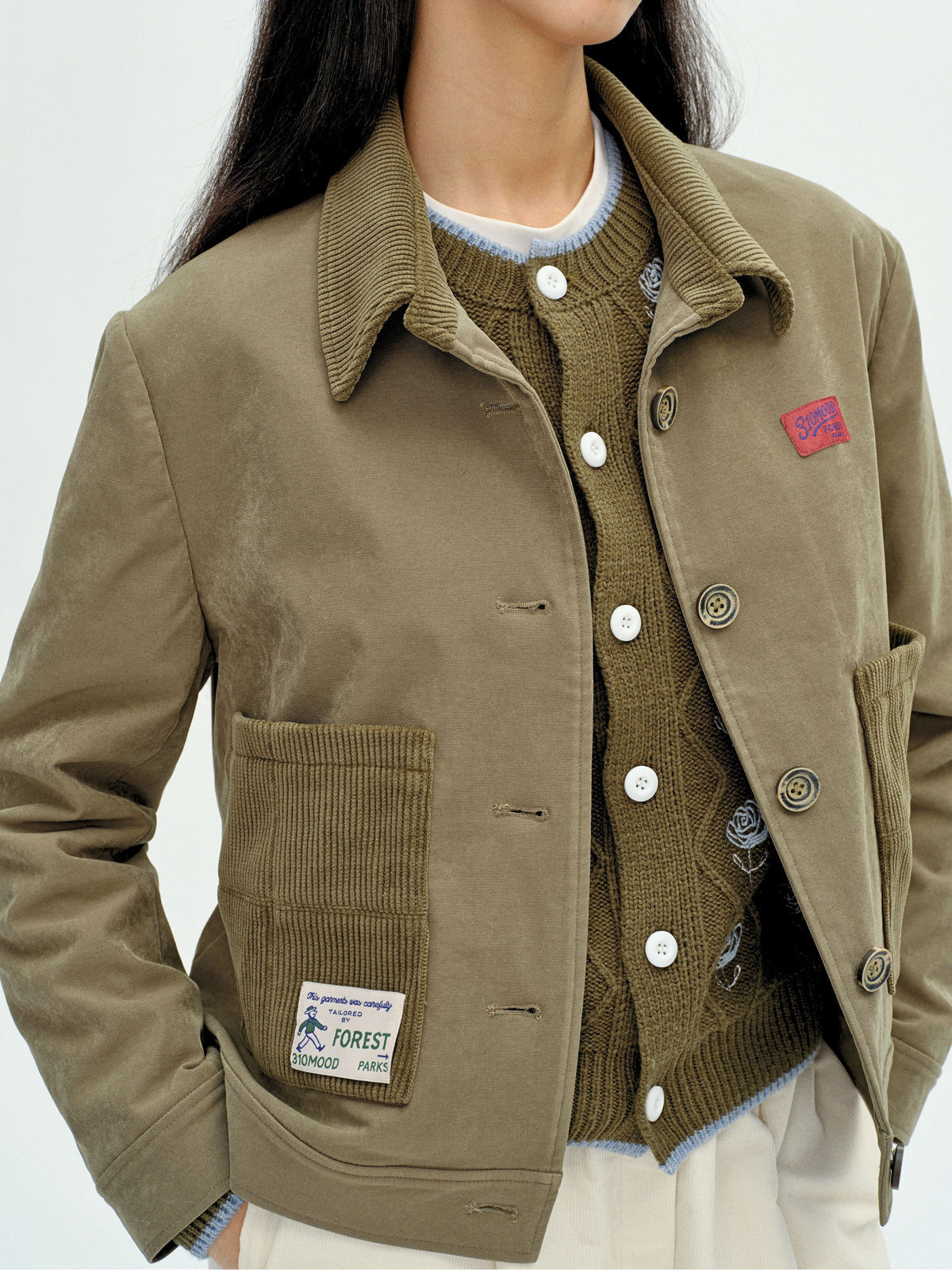 Appliqué Boxy Short Jacket Green