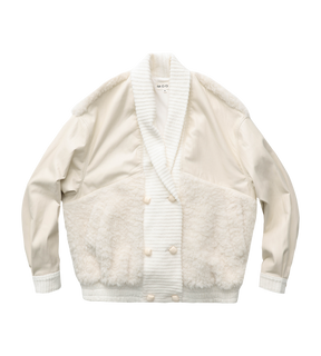 Curved Collar Panelled Leather  Teddy Jacket