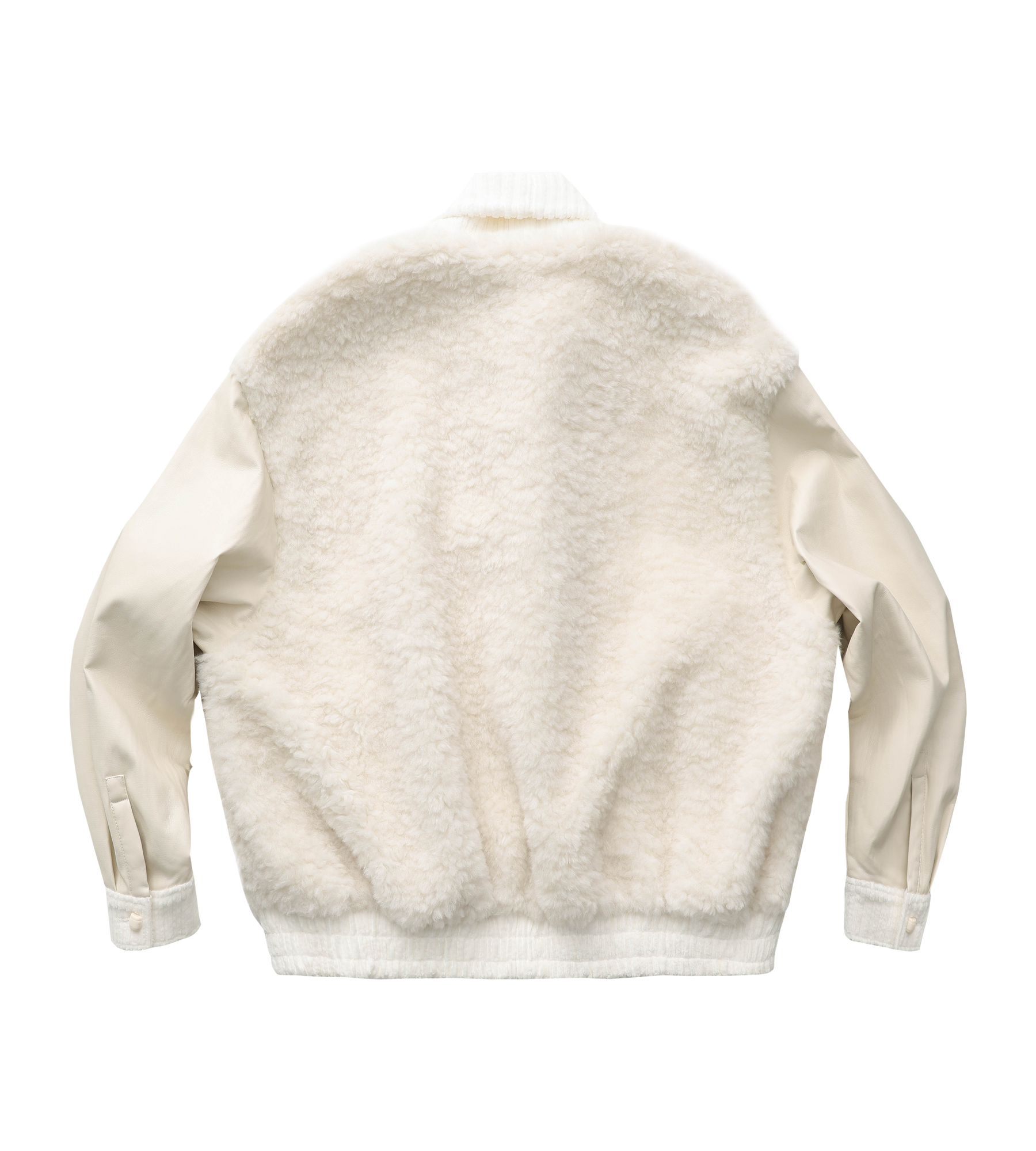 Curved Collar Panelled Leather  Teddy Jacket