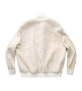 Curved Collar Panelled Leather  Teddy Jacket