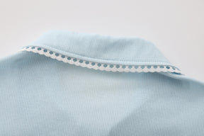 Scalloped Knit Collar Short-Sleeve Top - Blue