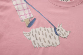 Dog Walking Patched Short-Sleeve T-shirt x Hannah Van Der Weide- Pink