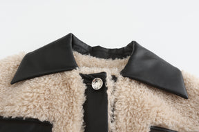 Vegan Leather Teddy Jacket Coat - Black