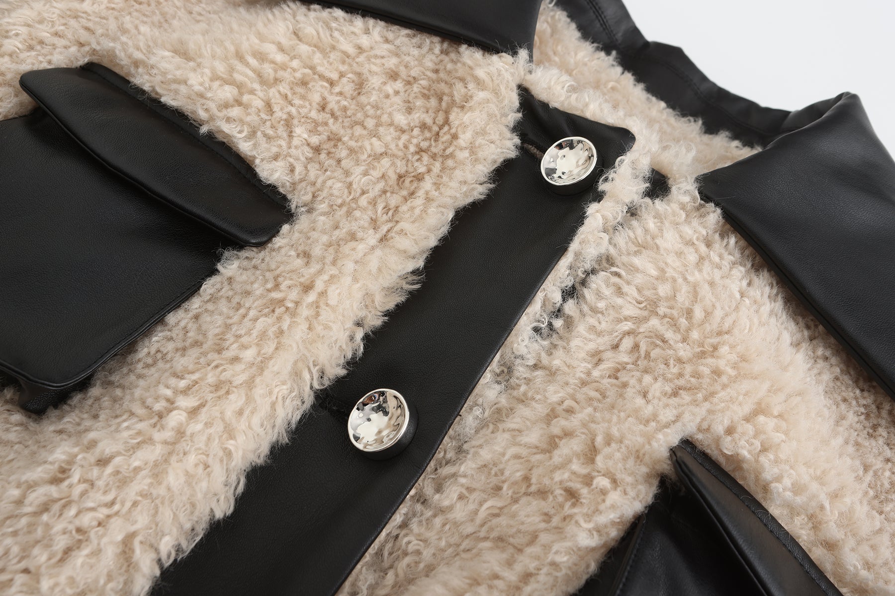 Vegan Leather Teddy Jacket Coat - Black