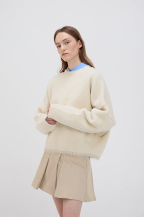 Shearling-Trim Oversized Knit Sweater - White