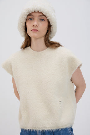 Shearling-Trim Knit Vest - White