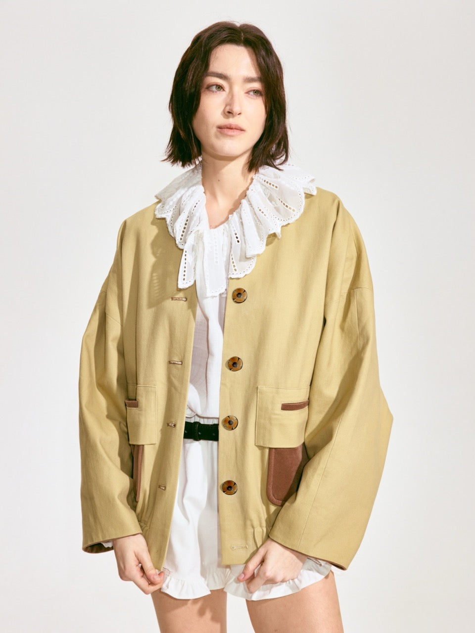 Patchwork Utility Khaki Jacket