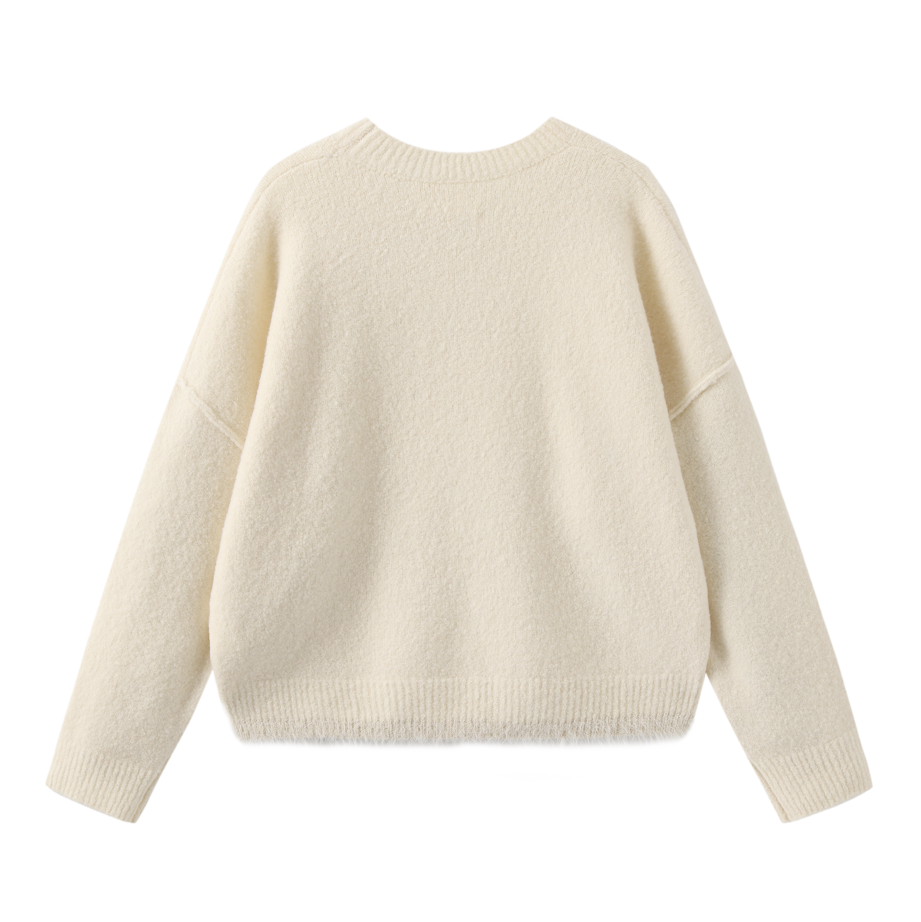 Shearling-Trim Oversized Knit Sweater - White