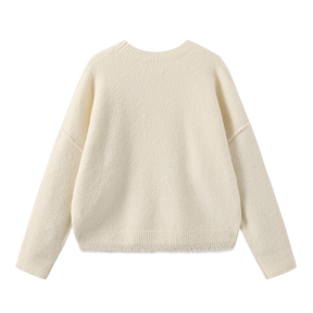 Shearling-Trim Oversized Knit Sweater - White